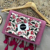 Light Pink Handloom Khadi Cotton Saree With Flower Print Blouse